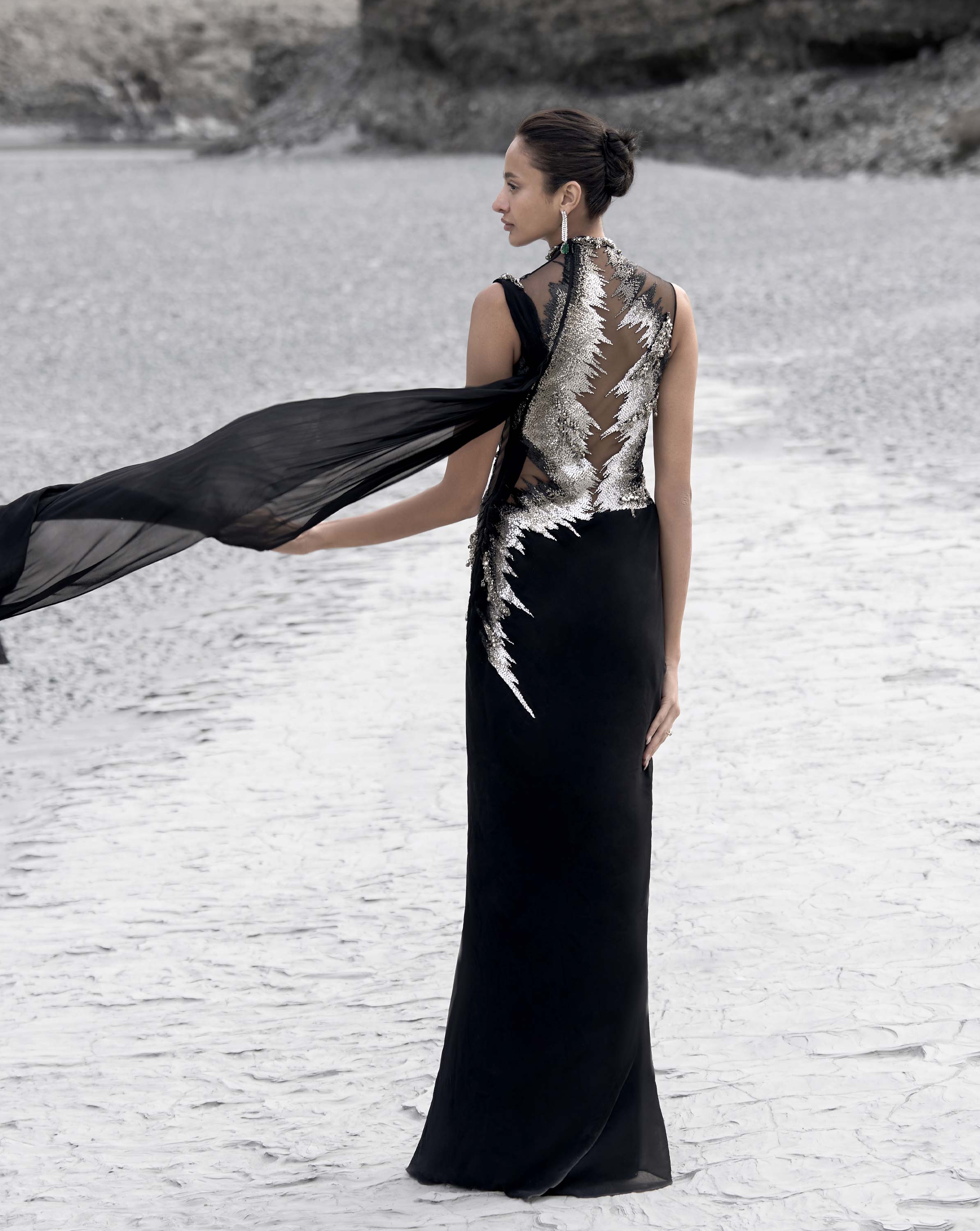 The Embellished Metallic Saree Gown