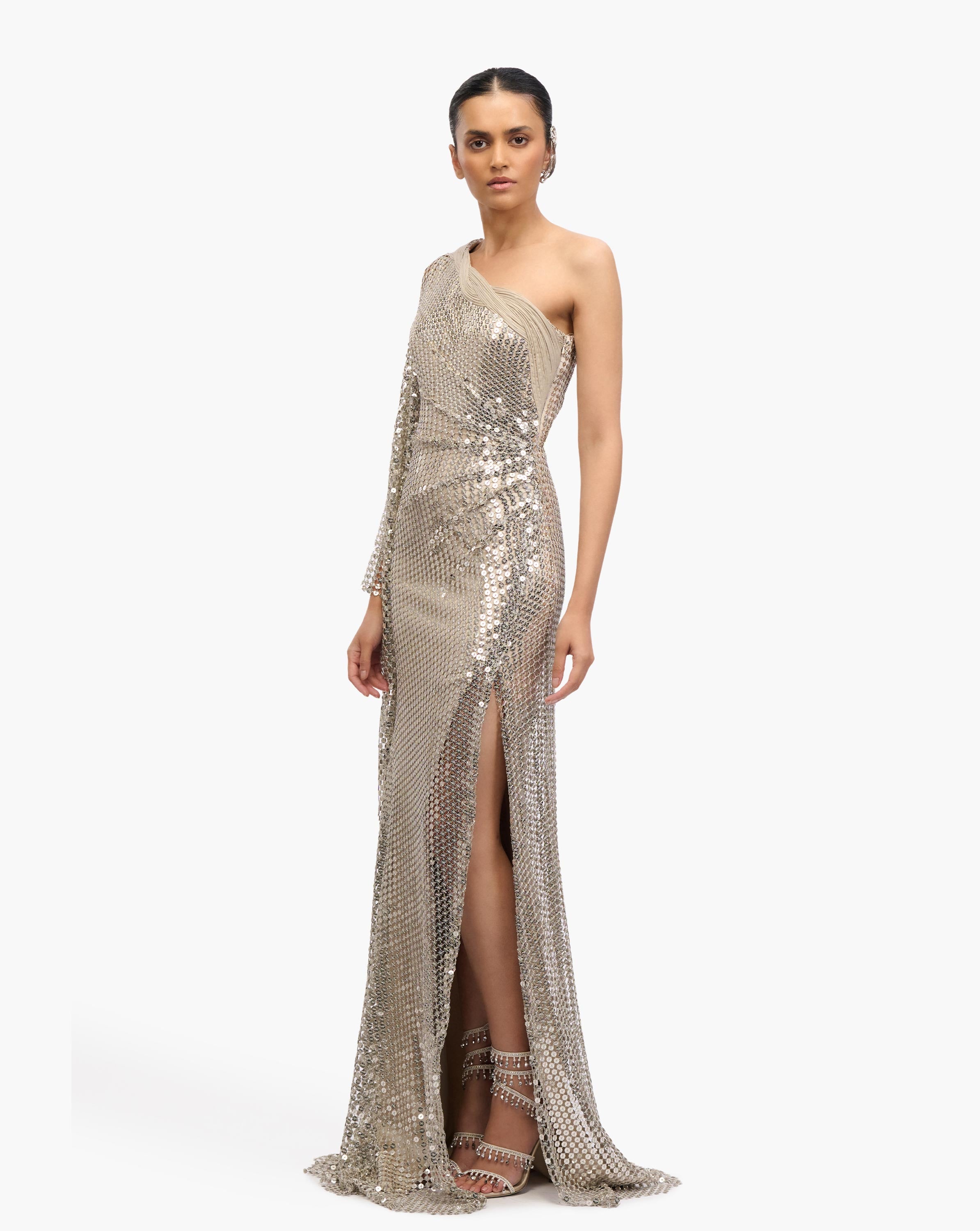 Astral One-Shoulder Sequin Gown