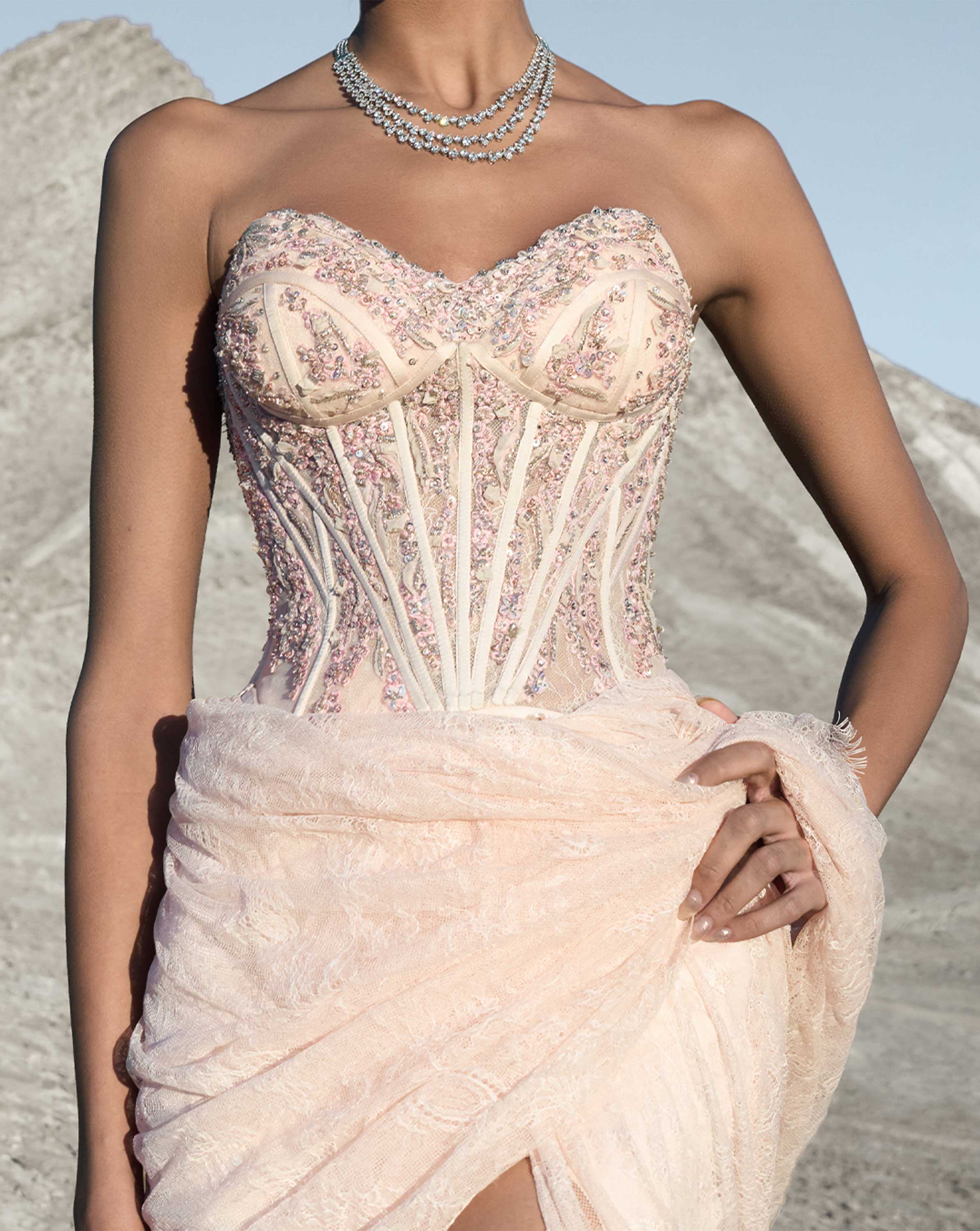 Corseted Crystal Saree Gown