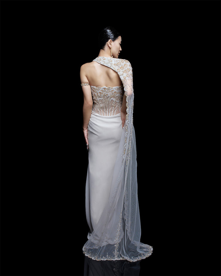 Scalloped Veil Saree Gown
