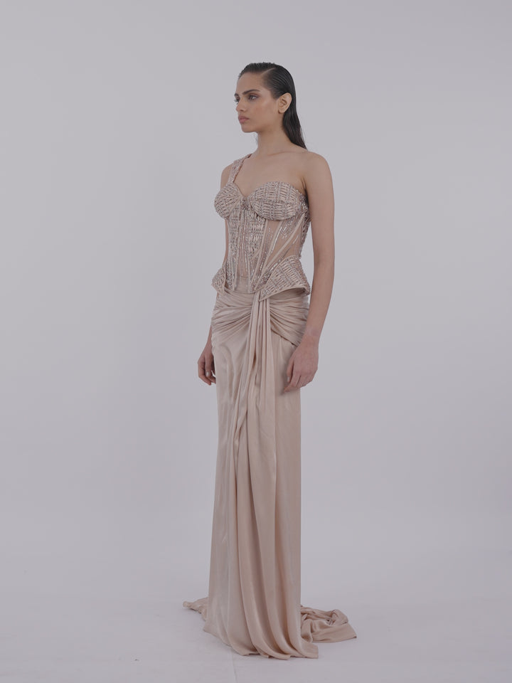Woven Bodice Crystal-Draped Saree