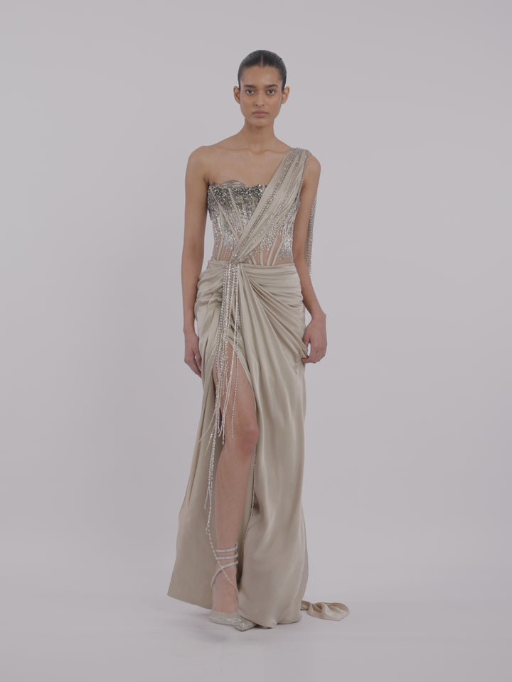 Corseted Crystal Saree Gown