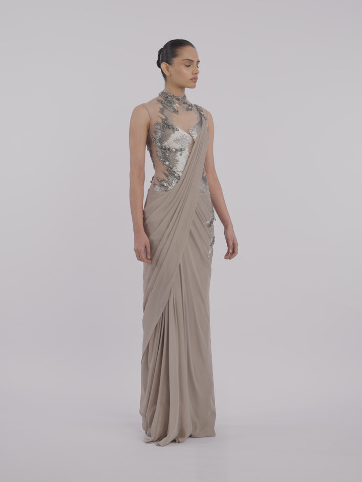 The Embellished Metallic Saree Gown