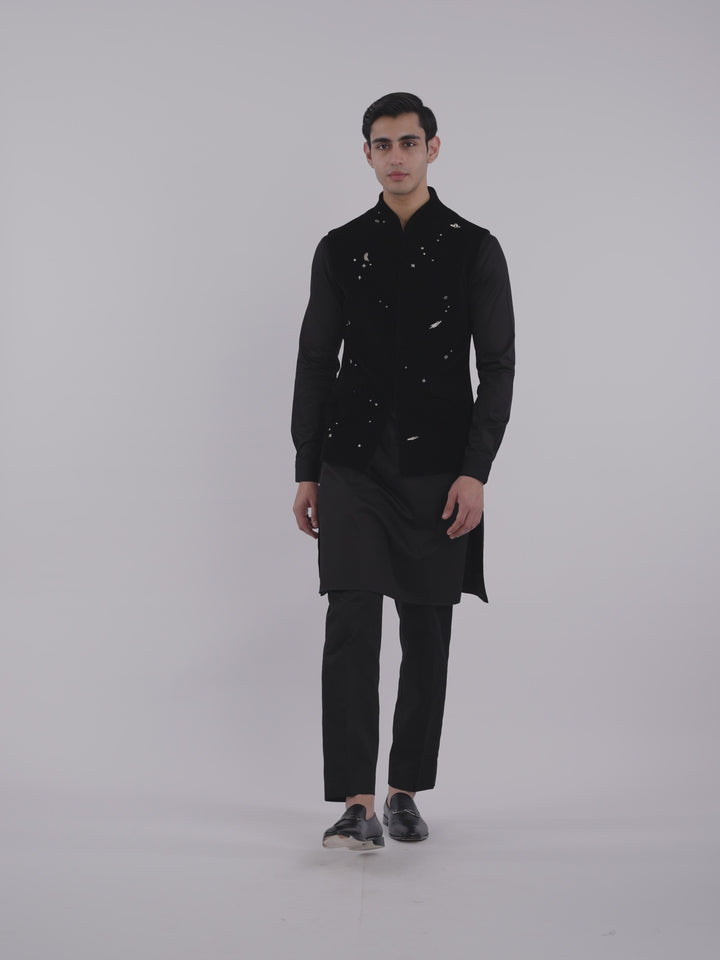 Black Velvet Constellation Nehru Jacket