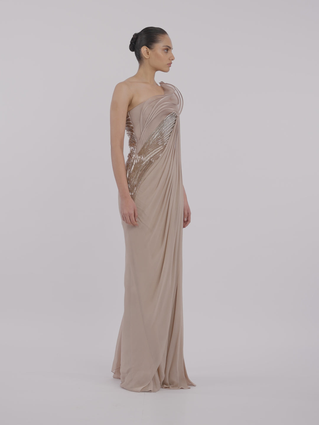 The Champagne Wave Saree Gown