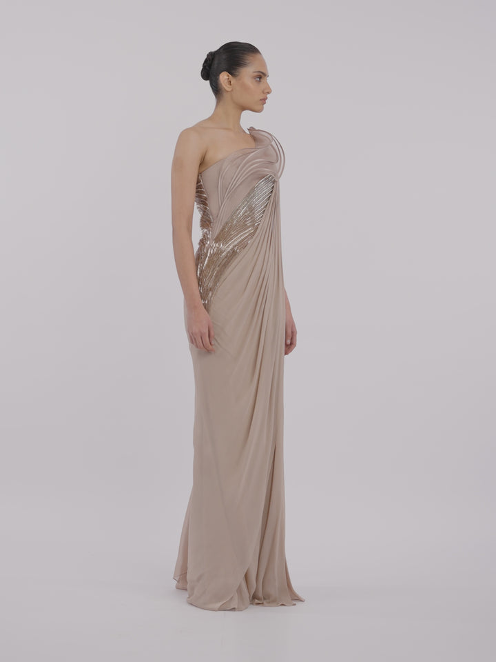 The Champagne Wave Saree Gown