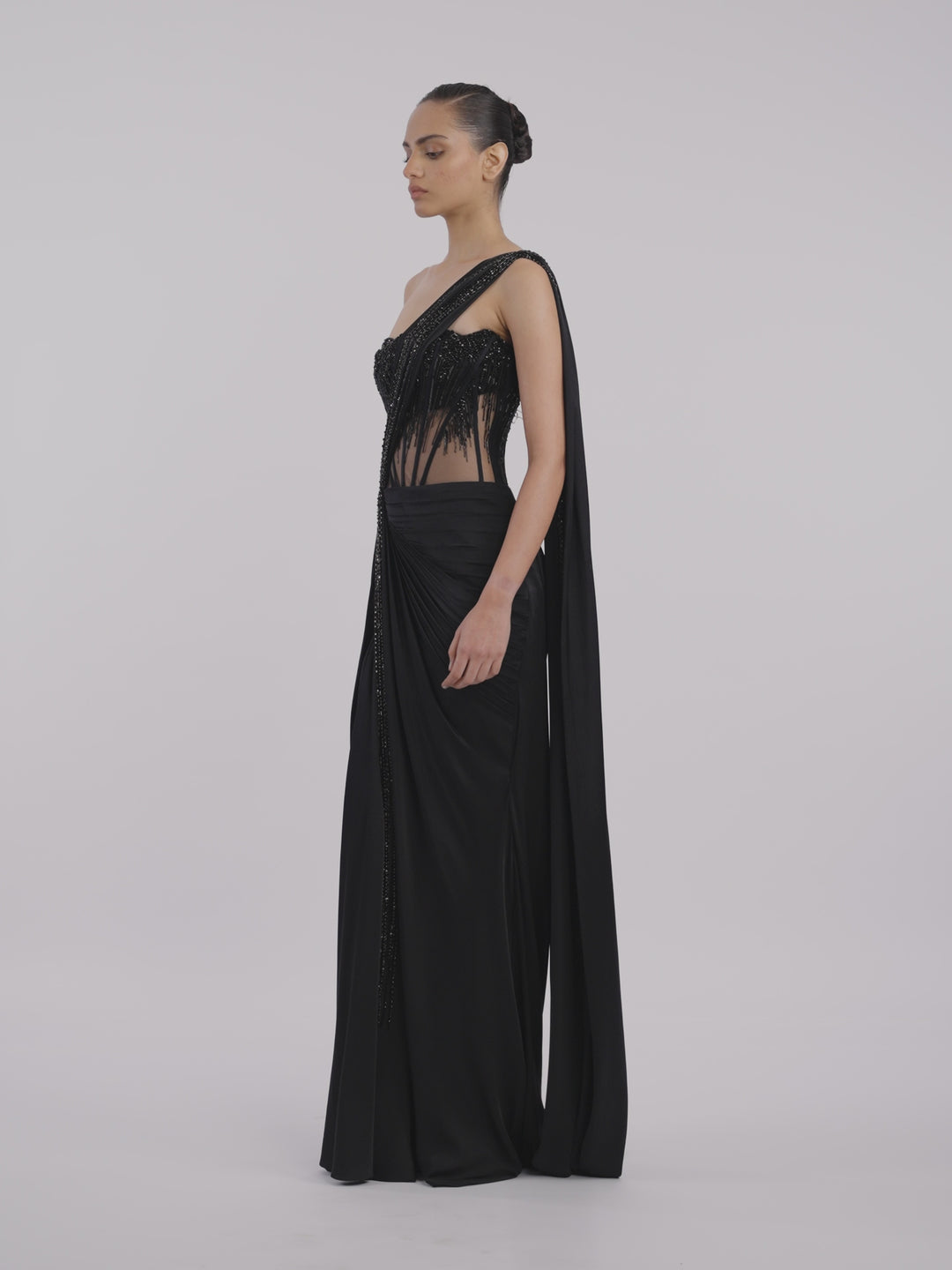 The Noir Embellished Saree Gown