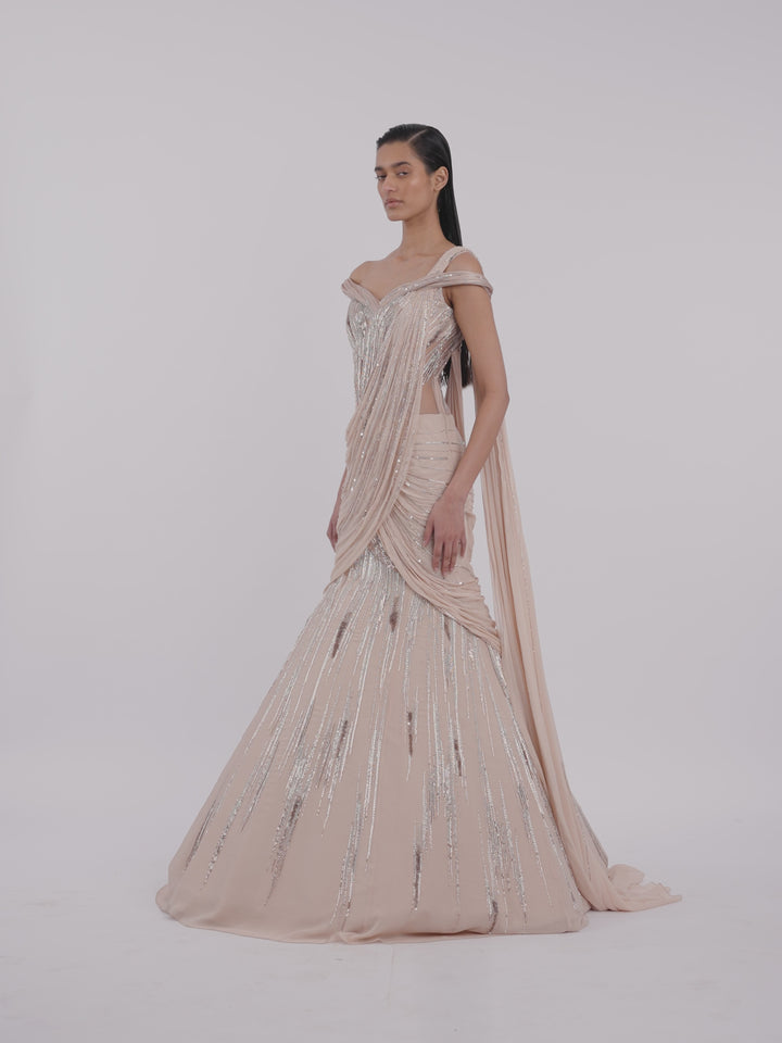 The Champagne Drape Saree Lehenga