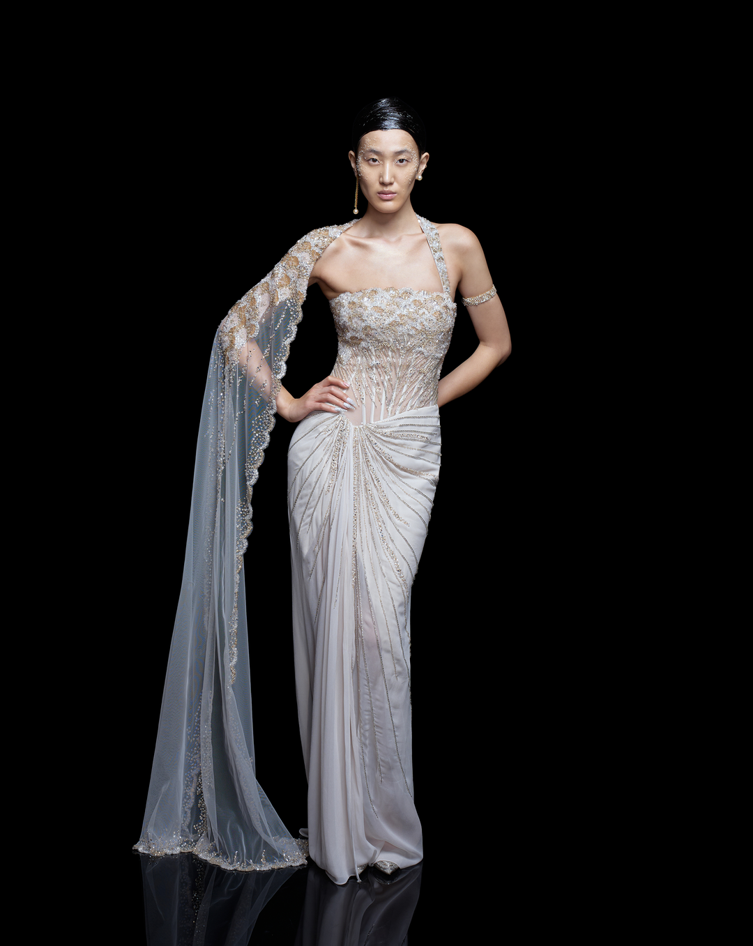 Scalloped Veil Saree Gown